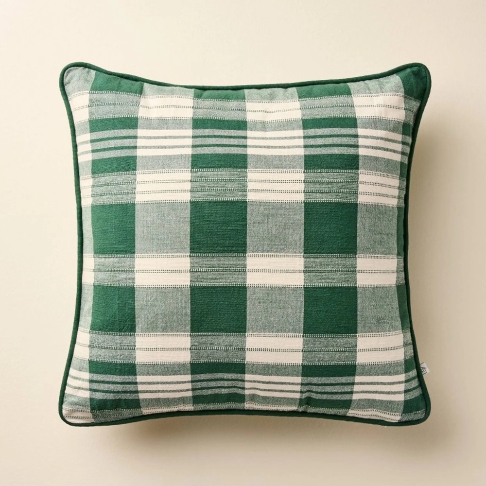 NEW Hearth & Hand 18” Green/White Plaid Throw Pillow